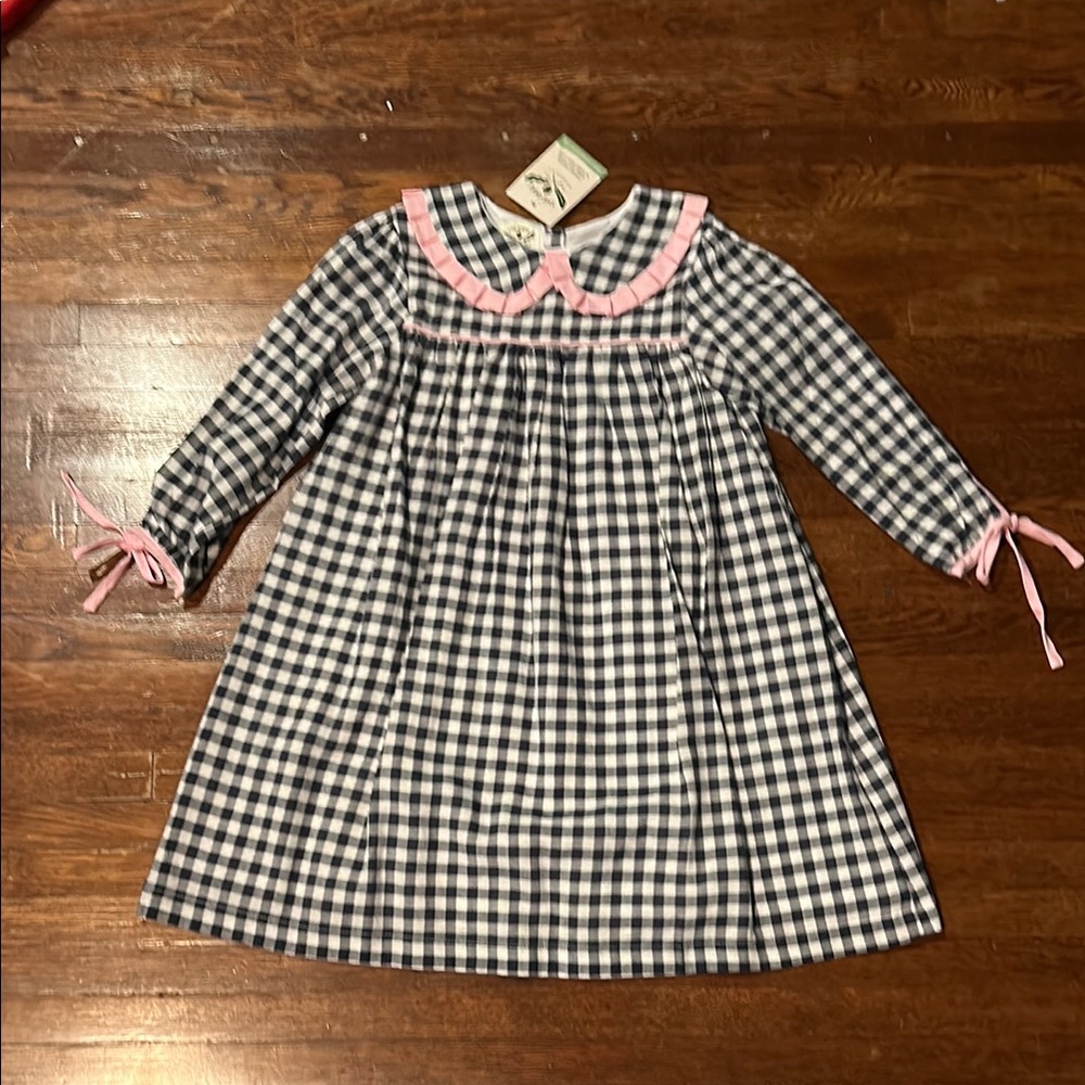 Checkered Dress with Pink Collar